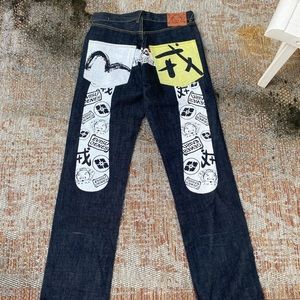 Evisu Denim Jeans Size 34x34  Japanese Big Print Button Fly Selvedge Painted Y2K